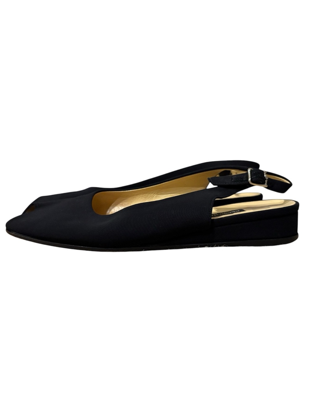Bruno Magli Black Nylon Ballet Flats Peep Toe Adjustable Strap Slingback Sz 7